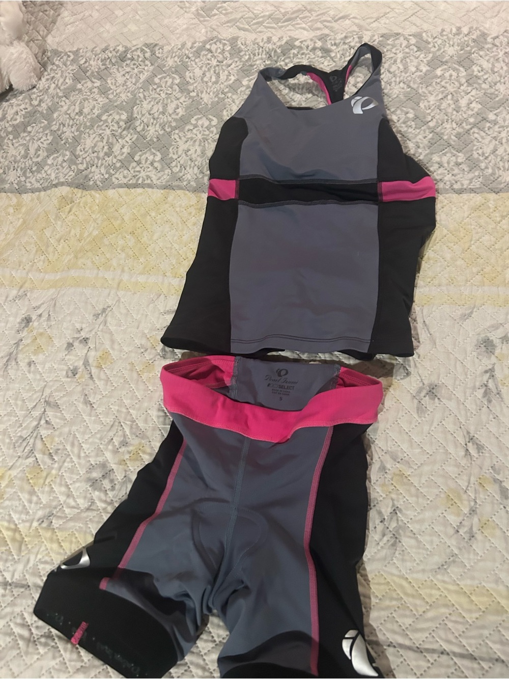 Pearl Izumi Girls Gray & Pink Cycling One-Piece Set